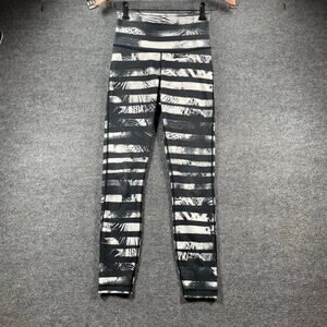 Lululemon Athletica Leggings Women's 4 Black/White Striped Floral Workout Gym